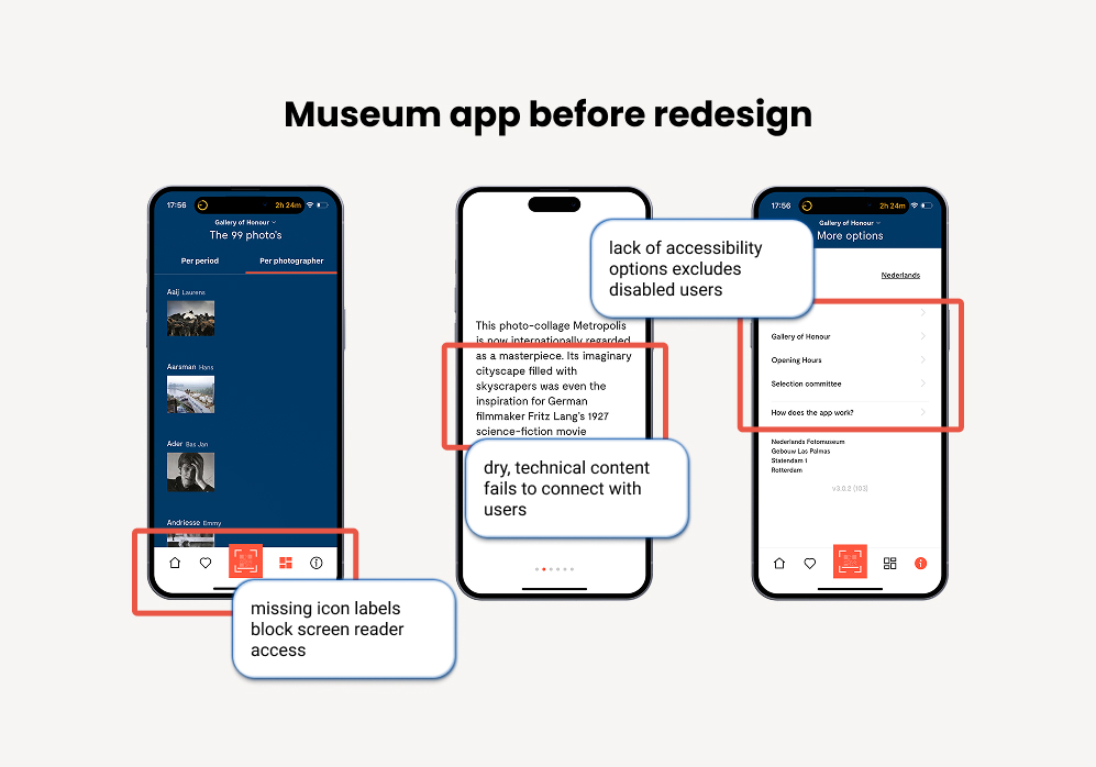 Screenshot of the original app showing a key pain point, used as the starting reference for the case study.
